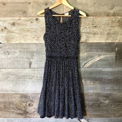 Vestido Anthropologie Estampilla Postal Punto Suizo S Negro Malla Acanalada Ajuste Acampanado Chica Foto 1 de 4