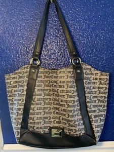 Vintage Juicy Couture Medium Tote Bag Classic Monogram Black Gray Gold Emblem - Picture 1 of 12
