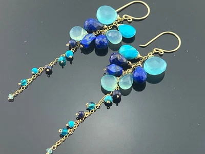 Blue Gemstone Cascade · Lapis · Turquoise · Aquamarine · 14K Gold Filled · Long - Image 1 of 4