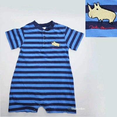RARE Vintage Carters John Lennon Romper 12-18 Month Blue Striped Rhino Baby Y2K - Image 1 of 4