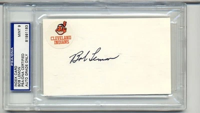Bob Lemon MINT 9 PSA/DNA certified auto grade Cleveland Indians HOF WS Champ1948 - Image 1 of 2