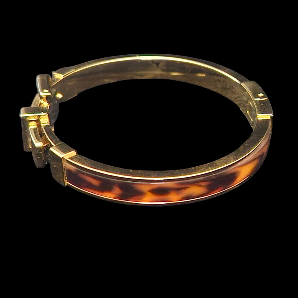 Michael Kors Yellow Gold Tone & Tortoise Acetate Hinge Belt Bangle Bracelet  6" - Image 1 of 4