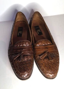 SAN REMO Size 8 M Brown Woven Leather Loafers W/Tassel Made in ITALY - Picture 1 of 7