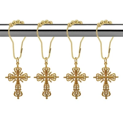 Ganchos para Cortina de Ducha Cruz Dorada 12 Piezas, Metal Acero a Prueba de Óxido Decoración Sho... Foto 1 de 4