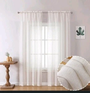 LINEN LOOK VOILE PANELS-SLOT TOP-SOLD IN PAIRS MADE IN UK 54" X 45" - Picture 1 of 3
