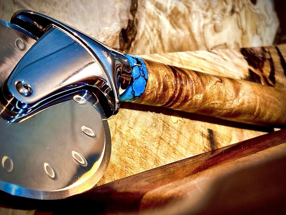 Pizza Cutter, Custom Made, Rosewood, Turquoise, Custom, Handmade, Pizza Peel - Image 1 of 4