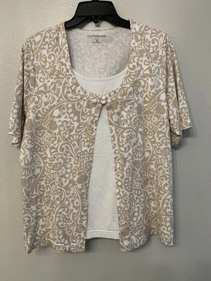 Croft & Barrow Women’s Top,Sz 1X, White T-Shirt W/Attached Beige Cover, Pullover - Image 1 of 4
