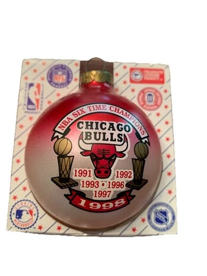 Vintage 1998 NBA Chicago Bulls Six Time Champions Red Glass Christmas Ornament - Image 1 of 4