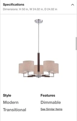 JONES COLLECTION 5 LIGHT PENDANT LIGHT FIXTURE BEIGE CHROME Finish WI972708 - Image 1 of 4