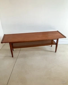 Teak Mid Century Coffee Table With Magazine Shelf By Myer 70s 114cm - Picture 1 of 3