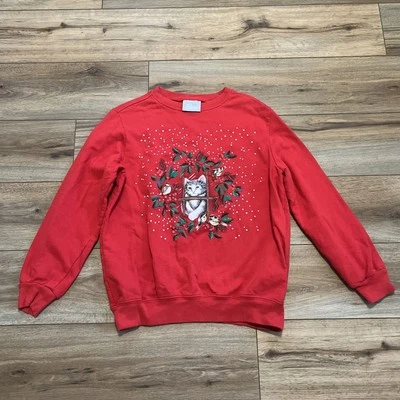 Blair Christmas Kitten Sweatshirt SZ Medium Red Holiday Cat Sweater Vintage - Image 1 of 4