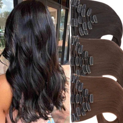 30CM-60CM Echthaar Clip in Extensions 100% Remy Haar Haarverlängerung 8 Tressen - Bild 1 von 4