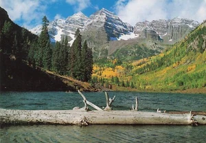 Maroon Lake Glocken Gipfel Berge Schnee Frühling blauer Himmel CO Vintage Postkarte - Bild 1 von 2