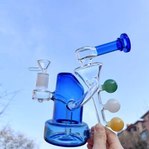 NUEVO 7.8" Azul Vidrio Bong Sonar Reciclador Pipa de Agua Bola Colorida Fumar Cachimba - Imagen 1 de 9
