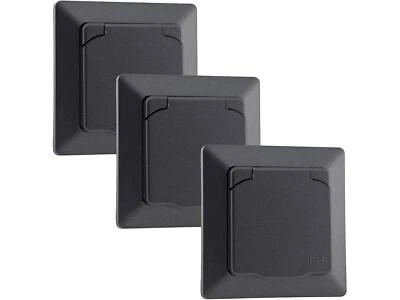 CHILITEC 3X MILOS IP44 Schutzkontakt Steckdose Unterputz Aussensteckdose Anthrazit