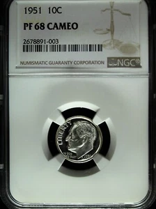 1951 NGC Proof 68 Cameo Roosevelt Silver Dime ☆☆ Great For Sets ☆☆ 003 - Picture 1 of 2