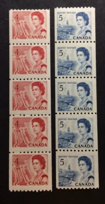 BroadviewStamps COIL SALE!  Canada #467 & 468i strips of 5.  MNH F-VF.  CV$30 - Image 1 of 2