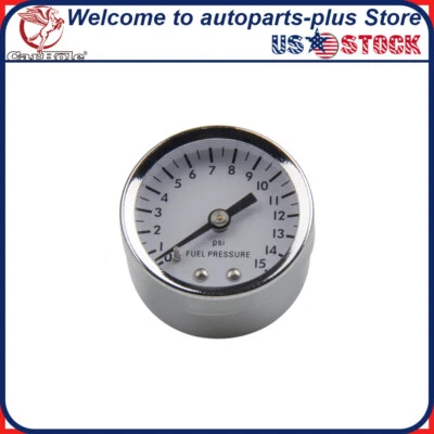 Universal 1561 Fuel Pressure Gauge 0-15 PSI White Face 1-1/2" Diameter Chrome US - Image 1 of 4