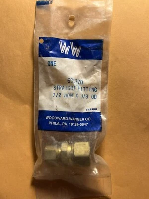 STRAIGHT FITTING BRASS 681770 3/8" O.D. X 1/2" NOM  Woodward-Wagner Co. 822960 - Image 1 of 4