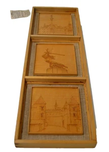 Vintage Polish Wood Pyrography Framed Picture Set Cepelia Poland Landmarks - Picture 1 of 7