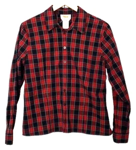 Talbots Red Plaid Stretch Button Blouse Women's Sz S - Picture 1 of 4