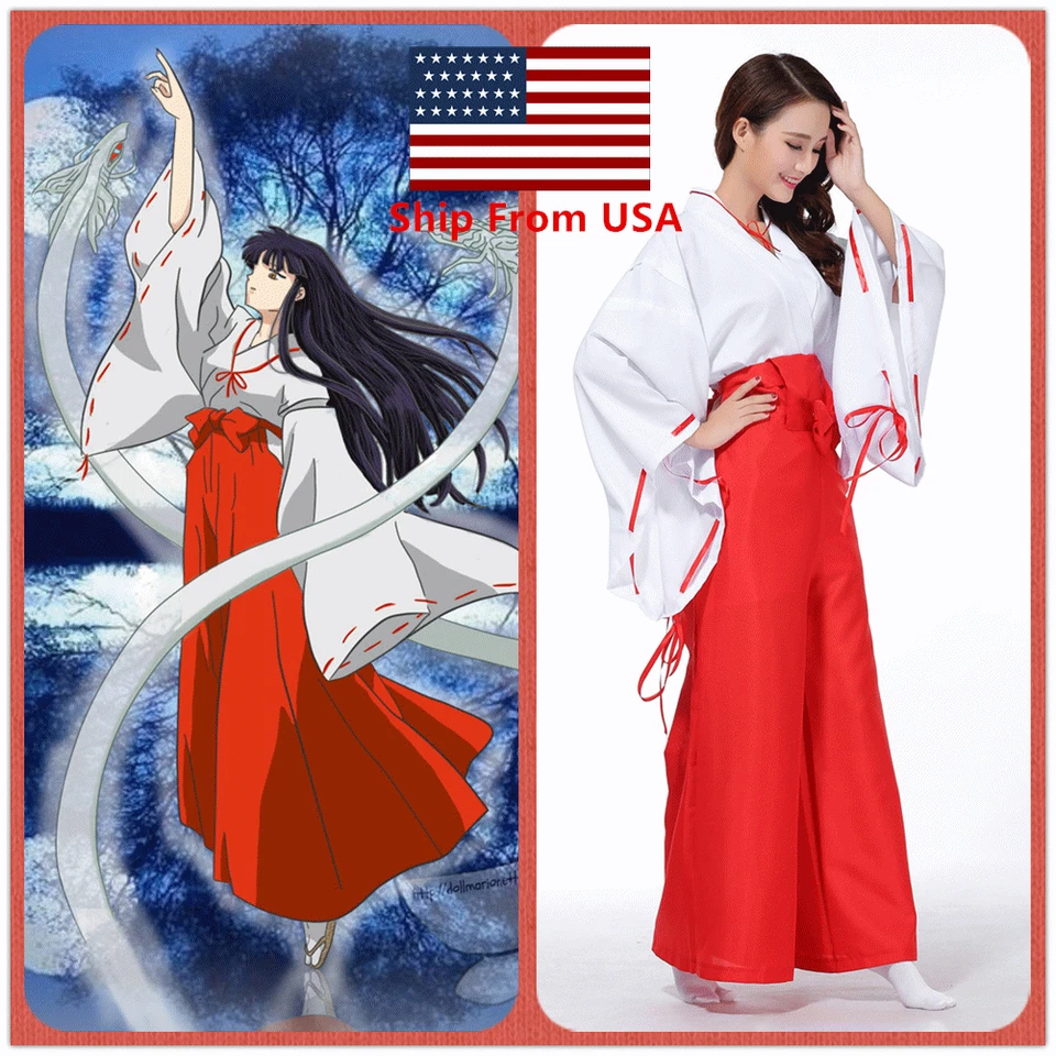 Inuyasha Shrine Maid Kikyo Miko Kimono Costume For Japan Anime Halloween Cosplay - Image 1 of 4