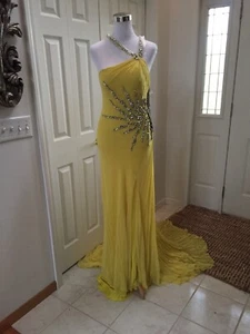MAC DUGGAL Pageant Lemon Silk 1120P Embellished Side Halter 6 - Picture 1 of 11