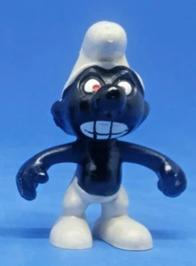 1 Angry Smurf Black Teeth Red Eyes PVC Toy Figurine Portugal - Picture 1 of 6