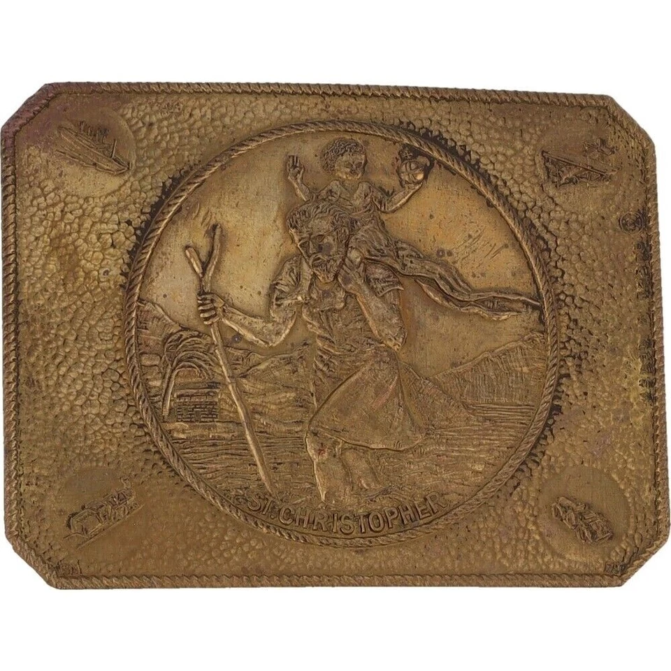 Nuevo Latón San Cristóbal Patrón Viaje Católico 70 Nuevo de Lote Antiguo Hebilla de Cinturón Foto 1 de 4