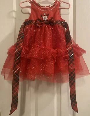  迪士尼米妮女孩连衣裙红色 Organza 无袖 尺寸 6/9 个月 — 第 1/4 张图片