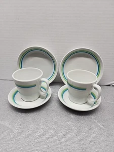 Shenango Form Turquoise Lime Green Cups Saucers and Small Plates Set of 2 - Picture 1 of 6