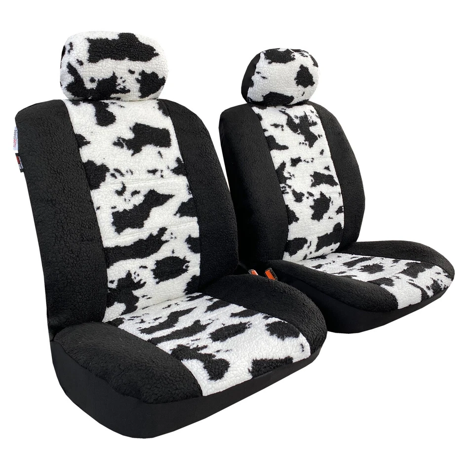 For Lincoln Continental Front Car Seat Cover Cow Design Faux Sheepskin - Image 1 of 4