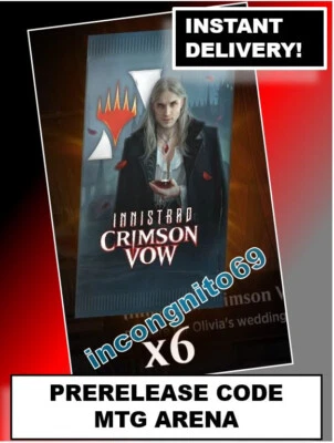 MAGIC MTG ARENA CODE CARD PRERELEASE 6 BOOSTER PACKS INNISTRAD CRIMSON VOW - Bild 1 von 4