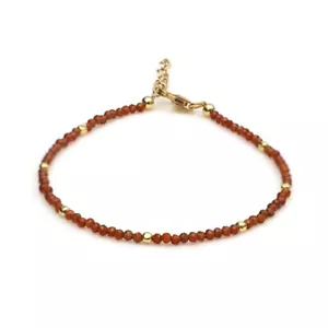 Natural Red Garnet Faceted Round 2-3MM Beaded Gold Filled Women Bracelet 6-9" - Picture 1 of 12
