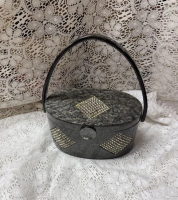 Art Deco Lucite Purse Handbag Marble Dark  Grey Rhinestones 1940S PURSE - Image 1 of 4