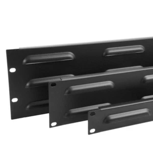 1U Louvred 19" Rack Mounted Blanking Plate / Panel - Black Powder Coated Steel - Picture 1 of 3