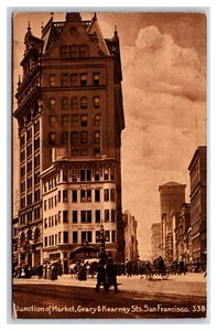 Market Geary und Kearny Straßen Kreuzung San Francisco CA Sepia DB Postkarte W4 - Bild 1 von 2