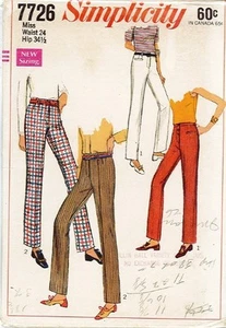 Vintage Hip Hugger Pants Sewing Pattern S7726 Size Waist 24" - Picture 1 of 1