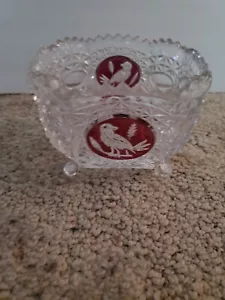 Excellent Hofbauer Red Byrdes Germany Lead Crystal Footed Candy Dish! - Picture 1 of 7