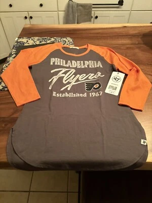 WOMENS NHL 47 BRAND PHILADELPHIA FLYERS LONG SLEEVE SHIRT SMALL BROWN/ORANGE NWT - Image 1 of 4