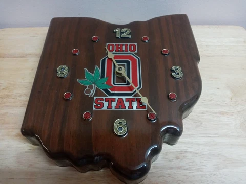 The Ohio State Buckeyes Wood Clock Ohio Outline Shape Handmade Rare Works Tested Cover