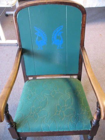ANTIQUE  ROCKING   CHAIR   UPHOLSTERED  SEAT  WITH     FANTASY  PAINTED BIRDS Cover