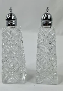 Vintage Clear Cut Crystal Salt & Pepper  Shakers - Picture 1 of 5