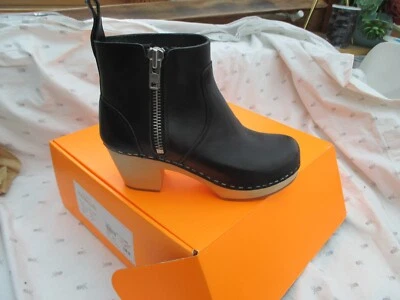 Botas tamanco bota sueca Hasbeens com zíper Emy 87701 couro preto 36 euros EUA 6 - Imagem 1 de 4