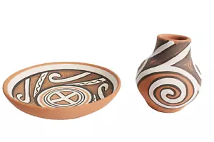Native American Snake and Cross Design Style Pottery Bowl and Vase Maxim - Picture 1 of 5