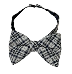 Vintage Superba Bowtie Men Bow Tie Navy White Silver Plaid Adjustable Textured - Picture 1 of 6