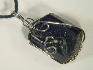 BUTW Raw Brazilian Black Tourmaline SP Wire Wrapped Pendant 35mm x 15mm 7765E - Picture 1 of 2