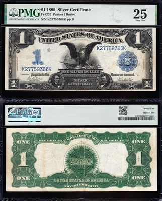 VERY NICE Bold & Crisp VF+ 1899 $1 "BLACK EAGLE" Silver Cert.! PMG 25! 59366K - Image 1 of 3