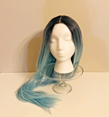Peluca verde azulado ombre negro parte media 32 pulgadas de largo sintético Halloween disfraces Foto 1 de 4