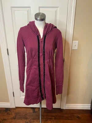 Prairie Underground Maroon Long Cloak Hoodie Zip-Up Velvet Trim & Pockets Size S - Image 1 of 4